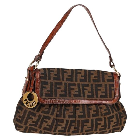 FENDI Zucca Canvas Hand Bag Black Brown Auth - Picture 1 of 16